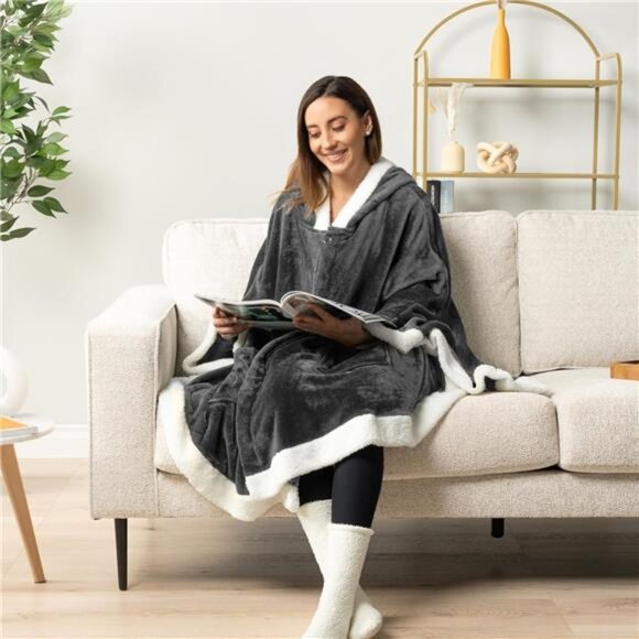 Wearable Blanket for Adult Women,Cozy Plush Fleece Blanket Poncho Cape with Hood - Picture 5 of 7